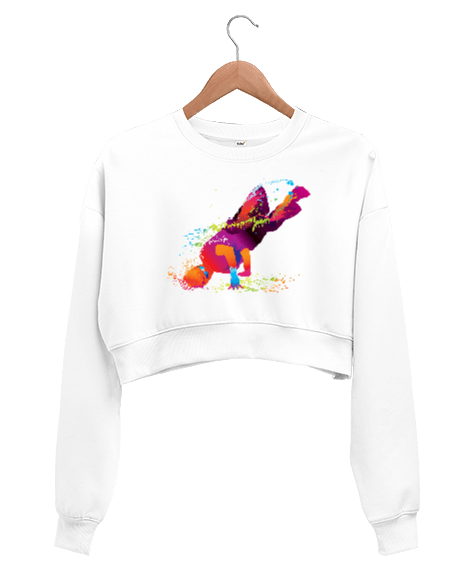 Tisho - Breakdance Tasarım Baskılı Kadın Crop Sweatshirt