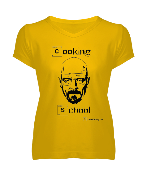 Tisho - Breaking Bad Cooking School Sarı Kadın V Yaka Tişört