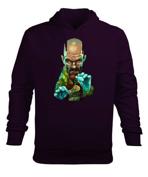 Tisho - Breaking Bad Walter White Animasyon Resimli Koyu Mor Erkek Kapüşonlu Hoodie Sweatshirt