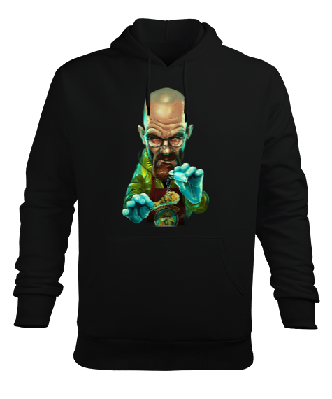 Tisho - Breaking Bad Walter White Animasyon Resimli Siyah Erkek Kapüşonlu Hoodie Sweatshirt