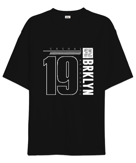 Tisho - BRKLYN Casual 19 Baskılı Siyah Oversize Unisex Tişört