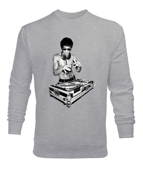 Tisho - Bruce Lee DJ Gri Erkek Sweatshirt