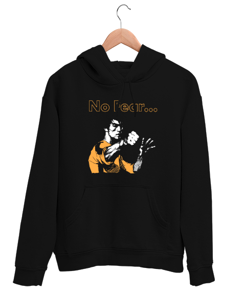 Tisho - Bruce Lee - No Fear Siyah Unisex Kapşonlu Sweatshirt
