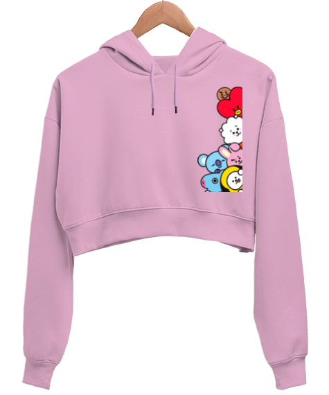 Tisho - BT21 pink Kadın Crop Hoodie Kapüşonlu Sweatshirt