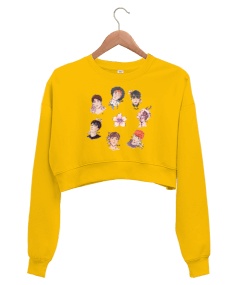 Tisho - BTS Kpop İllüstrasyon Baskılı Kadın Crop Sweatshirt