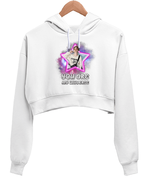 Tisho - BTS - My Universe - Jimin Tasarımlı Croptop Sweatshirt Kadın Crop Hoodie Kapüşonlu Sweatshirt