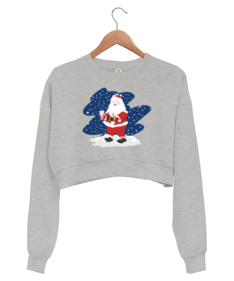 Tisho - Bubble Tea İçen Noel Baba Kadın Crop Sweatshirt