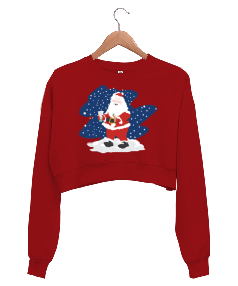 Tisho - Bubble Tea İçen Noel Baba Kadın Crop Sweatshirt