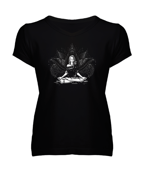 Tisho - Buddha Woman Yoga Kadın V Yaka Tişört