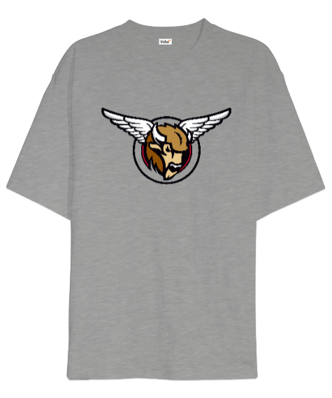 Tisho - Buffalo Head And Wings - Bufalo Kafası ve Kanatlar Gri Oversize Unisex Tişört