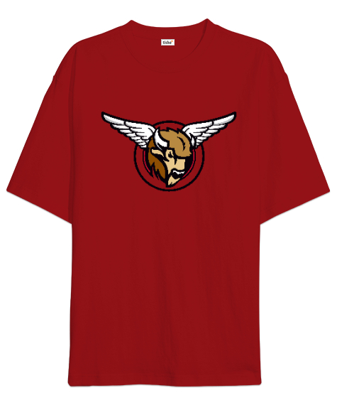 Tisho - Buffalo Head And Wings - Bufalo Kafası ve Kanatlar Kırmızı Oversize Unisex Tişört