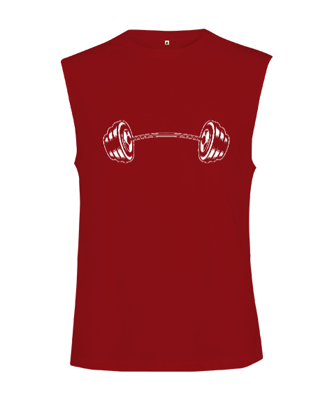 Tisho - Bükülmüş Ağırlık Fitness Motivasyon Kırmızı Kesik Kol Unisex Tişört