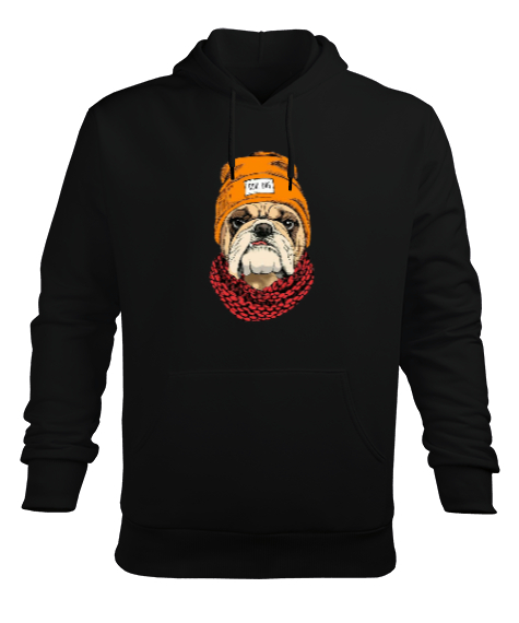 Tisho - Bulldog cool köpek baskılı Siyah Erkek Kapüşonlu Hoodie Sweatshirt