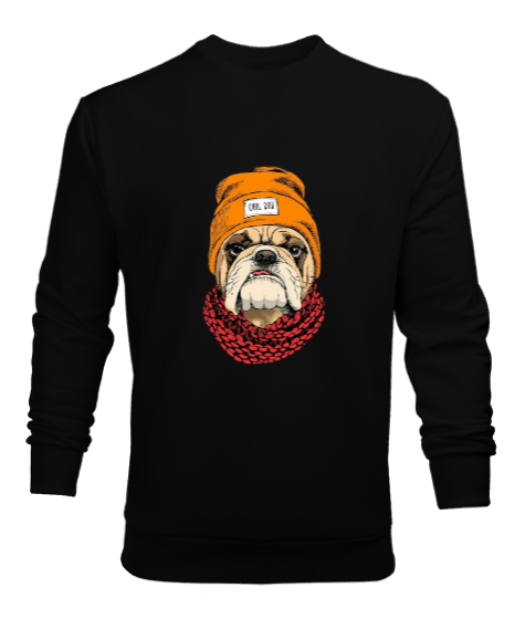 Tisho - Bulldog cool köpek baskılı Siyah Erkek Sweatshirt