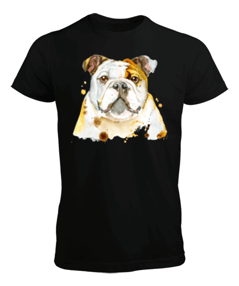 Tisho - Bulldog Köpek, Sulu Boya Kaliteli Tasarım Erkek Tişört