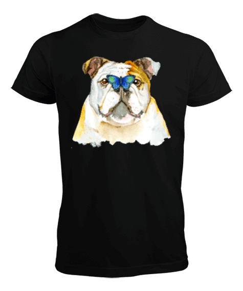 Bulldog Köpek, Sulu Boya Kaliteli Tasarım Erkek Tişört