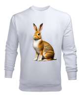 bunny design Beyaz Erkek Sweatshirt - Thumbnail