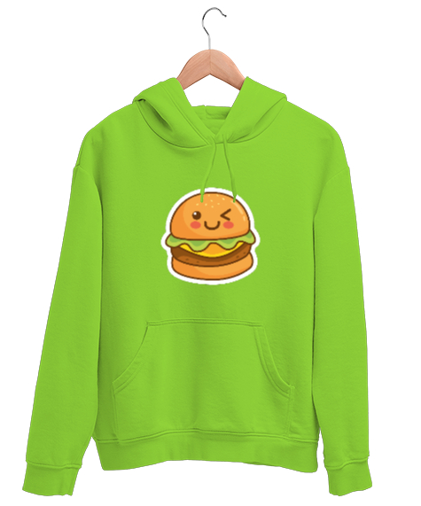 Tisho - burger Fıstık Yeşili Unisex Kapşonlu Sweatshirt