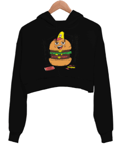 Tisho - Burger Kadın Crop Hoodie Kapüşonlu Sweatshirt