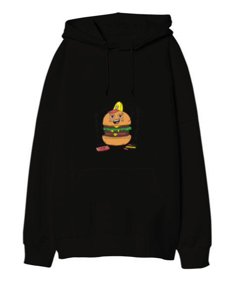 Tisho - Burger Oversize Unisex Kapüşonlu Sweatshirt