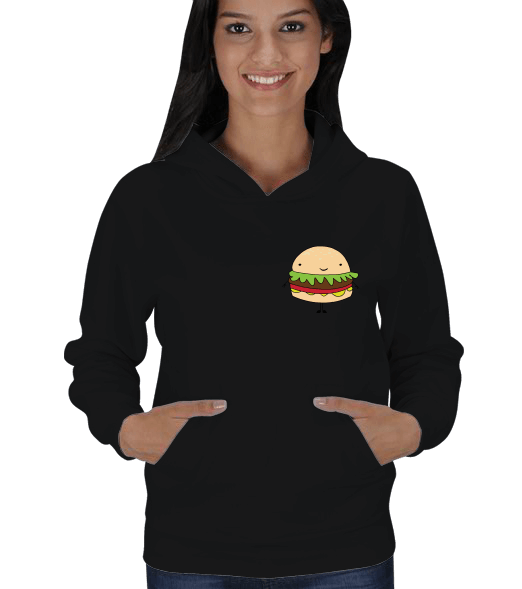 Burger Tasarımlı Kadın Kapşonlu