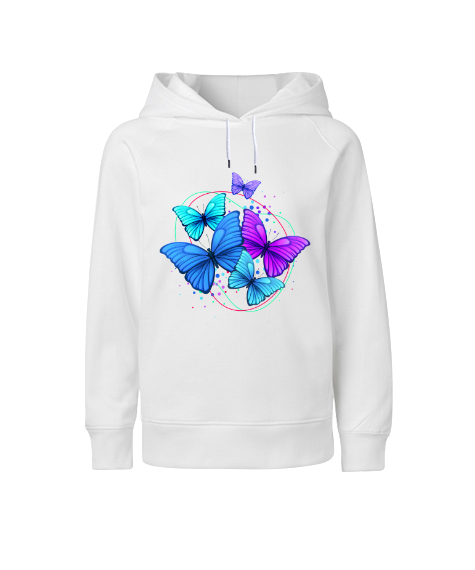 Tisho - Butterfly Beyaz Çocuk Unisex Hoodie Kapüşonlu