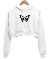 BUTTERFLY Beyaz Kadın Crop Hoodie Kapüşonlu Sweatshirt - Tisho