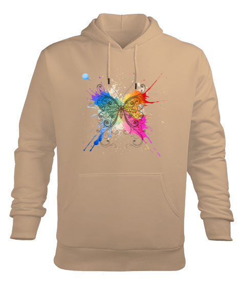 Tisho - BUTTERFLY Camel Erkek Kapüşonlu Hoodie Sweatshirt