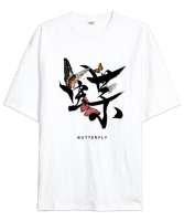 Butterfly Chou Beyaz Oversize Unisex Tişört - Tisho