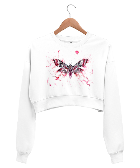 Tisho - Butterfly Insect - Kelebek Etkisi Beyaz Kadın Crop Sweatshirt