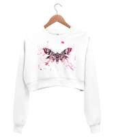 Butterfly Insect - Kelebek Etkisi Beyaz Kadın Crop Sweatshirt - Tisho