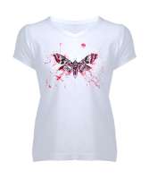 Butterfly Insect - Kelebek Etkisi Beyaz Kadın V Yaka Tişört - Tisho
