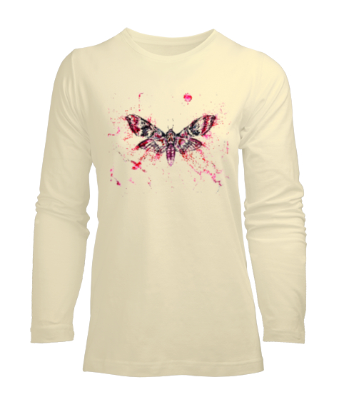 Tisho - Butterfly Insect - Kelebek Etkisi Krem Kadın Uzun Kol Tişört