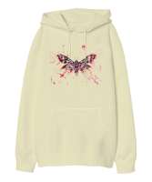 Butterfly Insect - Kelebek Etkisi Krem Oversize Unisex Kapüşonlu Sweatshirt - Tisho