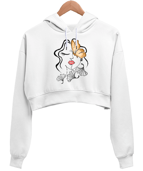 Tisho - butterfly Kadın Crop Hoodie Kapüşonlu Sweatshirt