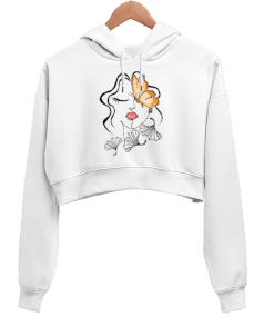 butterfly Kadın Crop Hoodie Kapüşonlu Sweatshirt - Tisho