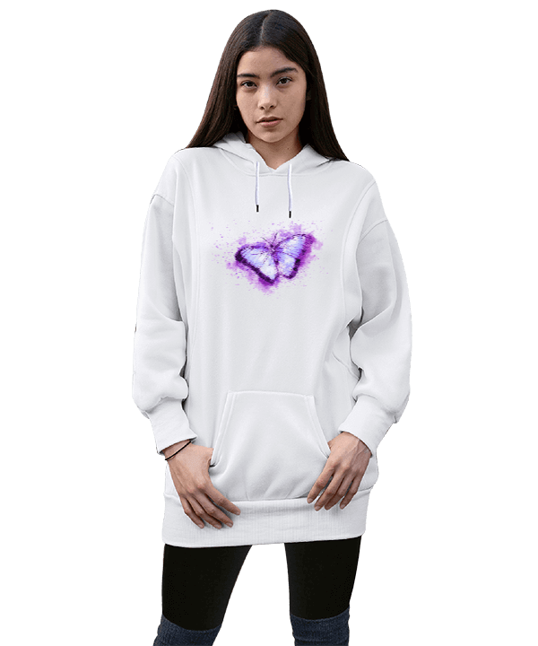 Tisho - butterfly Kadın Uzun Hoodie Kapüşonlu Sweatshirt