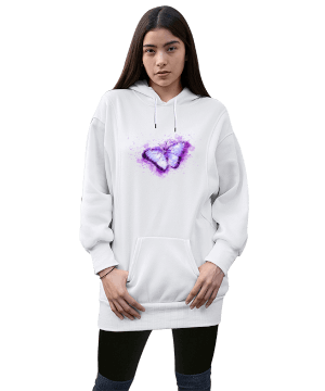 butterfly Kadın Uzun Hoodie Kapüşonlu Sweatshirt - Tisho