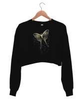 Butterfly - Kelebek V1 Siyah Kadın Crop Sweatshirt - Tisho