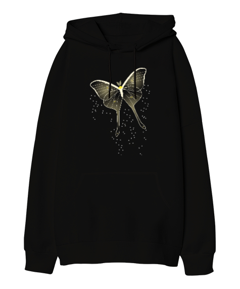 Tisho - Butterfly - Kelebek V1 Siyah Oversize Unisex Kapüşonlu Sweatshirt