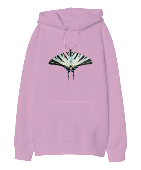Tisho - Butterfly - Kelebek V2 Pembe Oversize Unisex Kapüşonlu Sweatshirt