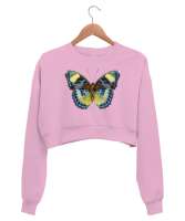 Butterfly - Kelebek V3 Pembe Kadın Crop Sweatshirt - Tisho