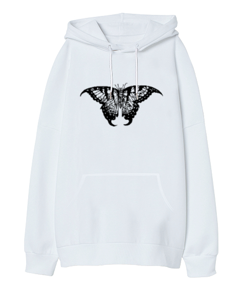 Tisho - Butterfly - Kelebek V4 Beyaz Oversize Unisex Kapüşonlu Sweatshirt