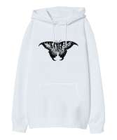 Butterfly - Kelebek V4 Beyaz Oversize Unisex Kapüşonlu Sweatshirt - Tisho