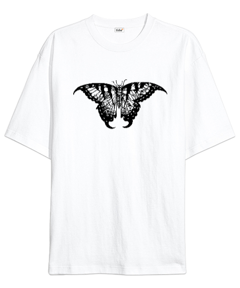 Tisho - Butterfly - Kelebek V4 Beyaz Oversize Unisex Tişört
