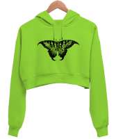 Butterfly - Kelebek V4 Fıstık Yeşili Kadın Crop Hoodie Kapüşonlu Sweatshirt - Tisho