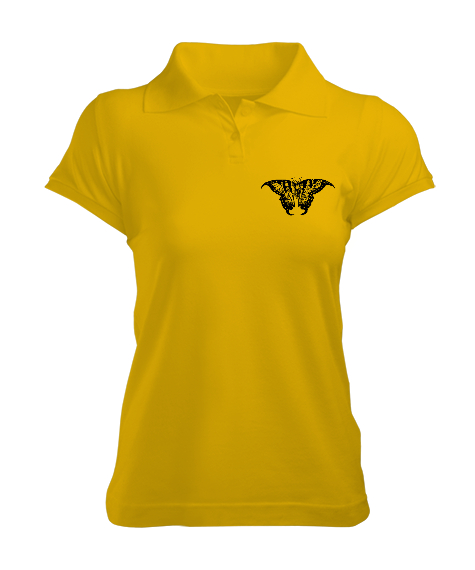 Tisho - Butterfly - Kelebek V4 Sarı Kadın Polo Yaka Tişört