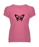 BUTTERFLY Pembe Kadın V Yaka Tişört - Tisho