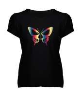 BUTTERFLY Siyah Kadın V Yaka Tişört - Tisho