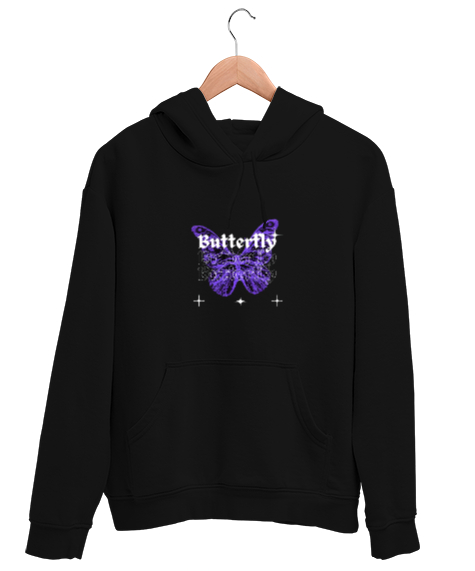 Tisho - Butterfly Siyah Unisex Kapşonlu Sweatshirt
